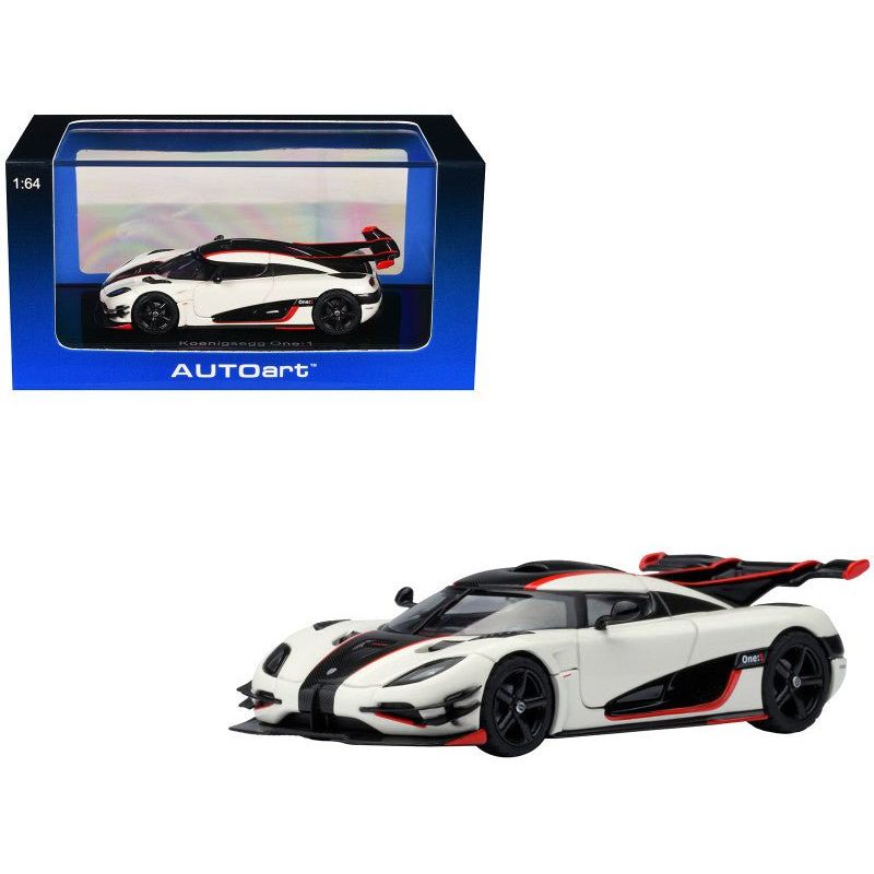 Koenigsegg One:1 Pebble White with Carbon and Red Stripes 1/64 Diecast Model Car by Autoart - Autoart - ModelCars.com