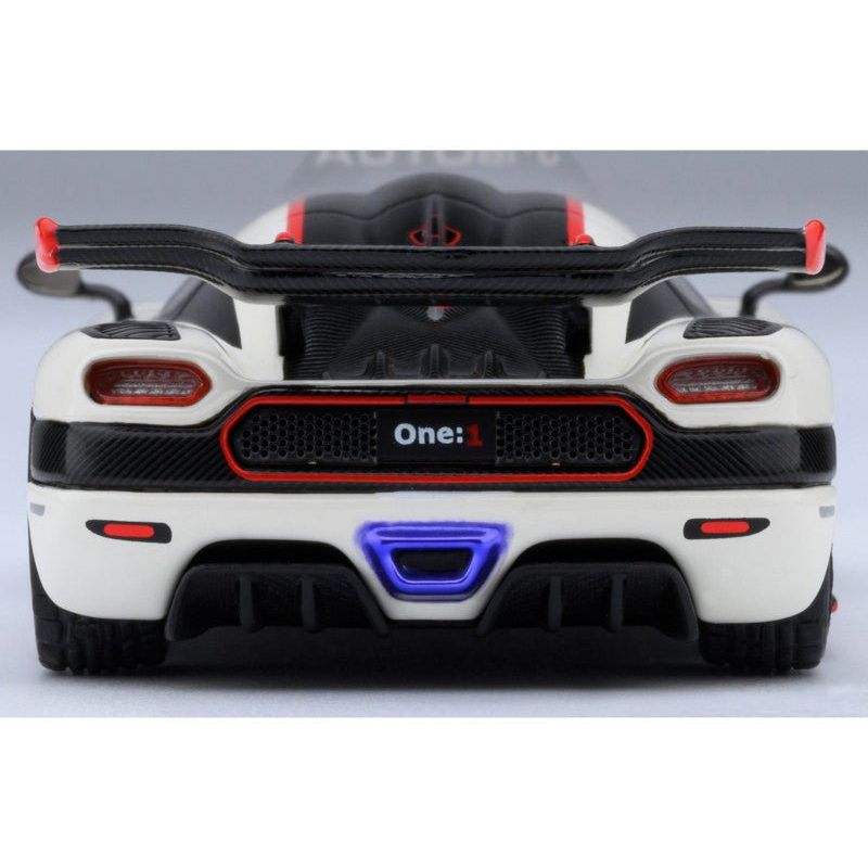 Koenigsegg One:1 Pebble White with Carbon and Red Stripes 1/64 Diecast Model Car by Autoart - Autoart - ModelCars.com