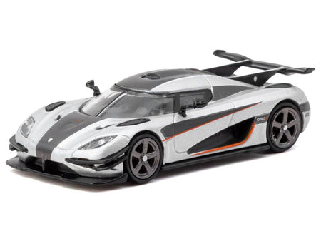 Koenigsegg One:1 Silver Metallic with Black Stripes "Global64" Series 1/64 Diecast Model Car by Tarmac Works-Tarmac Works-ModelCars.com