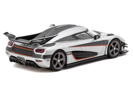 Koenigsegg One:1 Silver Metallic with Black Stripes "Global64" Series 1/64 Diecast Model Car by Tarmac Works-Tarmac Works-ModelCars.com