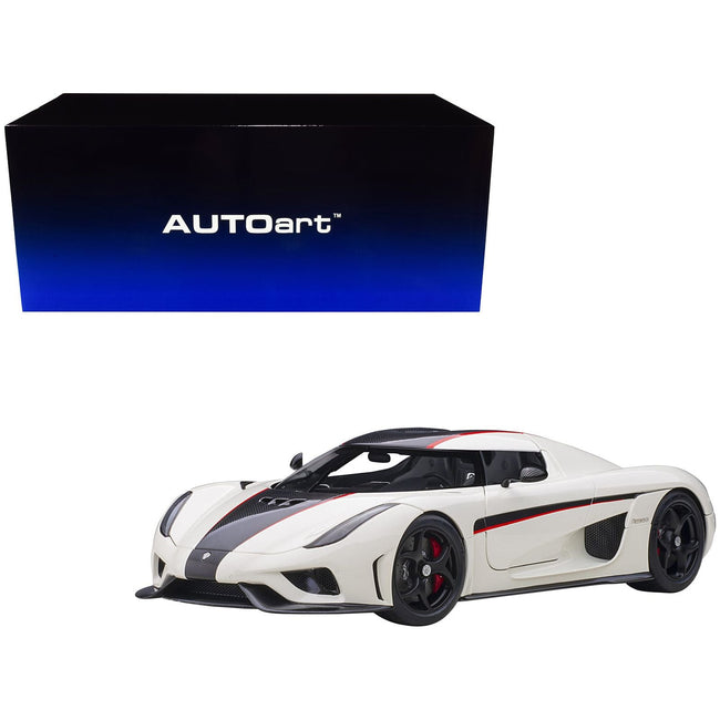 Koenigsegg Regera White with Black Carbon and Red Stripes 1/18 Model Car by Autoart - Autoart - ModelCars.com
