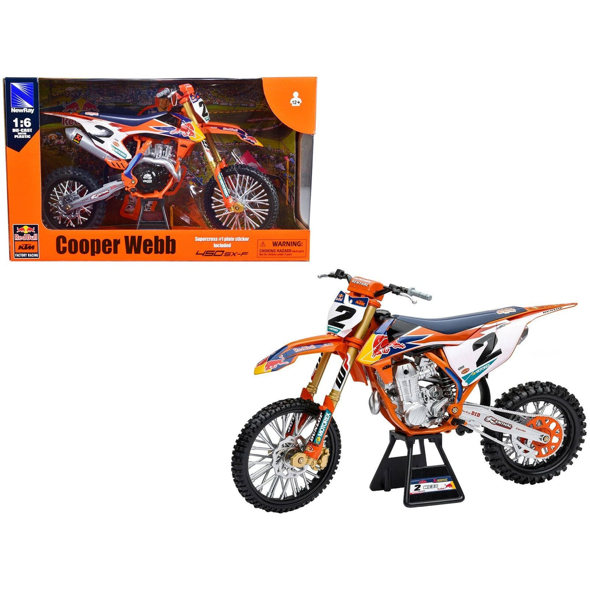 KTM 450 SX-F #2 Cooper Webb "Red Bull KTM Factory Racing" SuperCross 1/6 Diecast Model by New Ray-New Ray-ModelCars.com