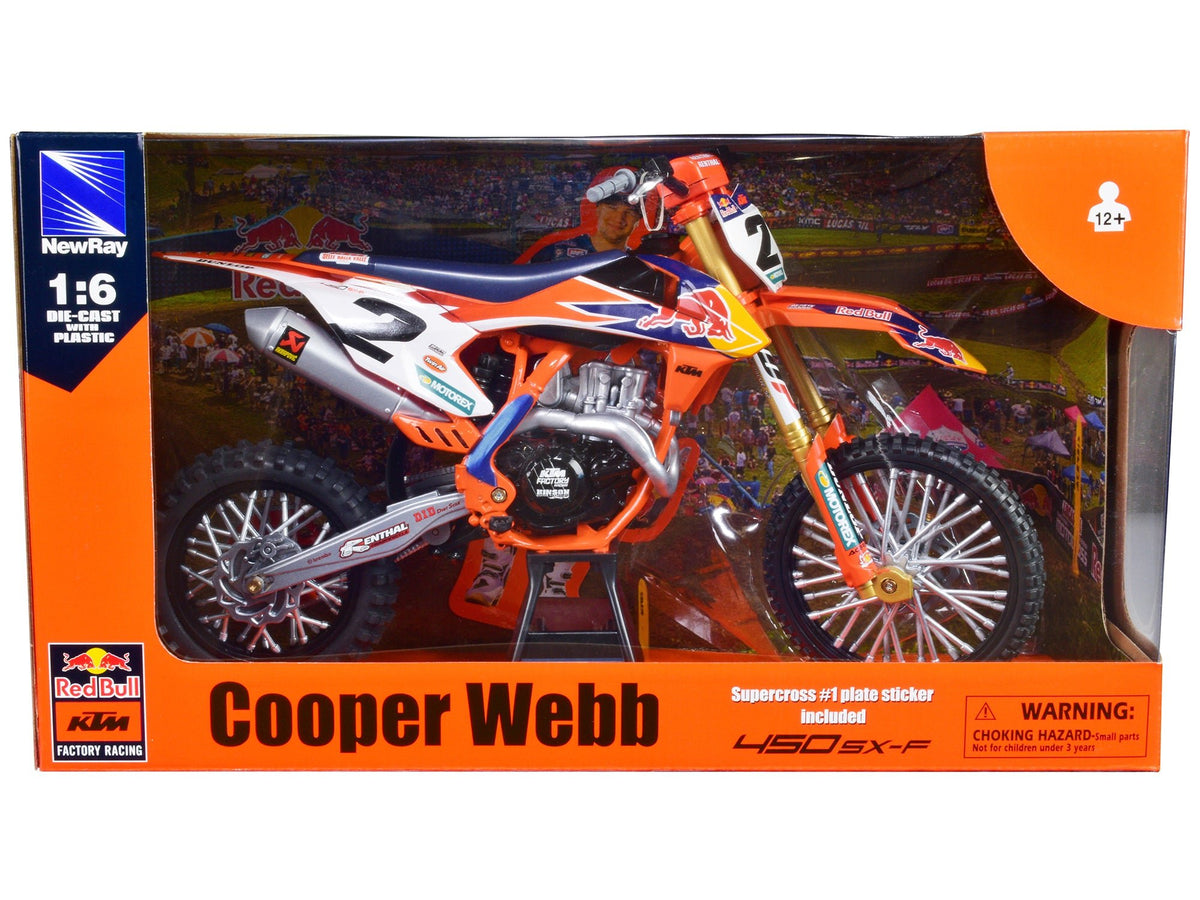 KTM 450 SX-F #2 Cooper Webb "Red Bull KTM Factory Racing" SuperCross 1/6 Diecast Model by New Ray-New Ray-ModelCars.com