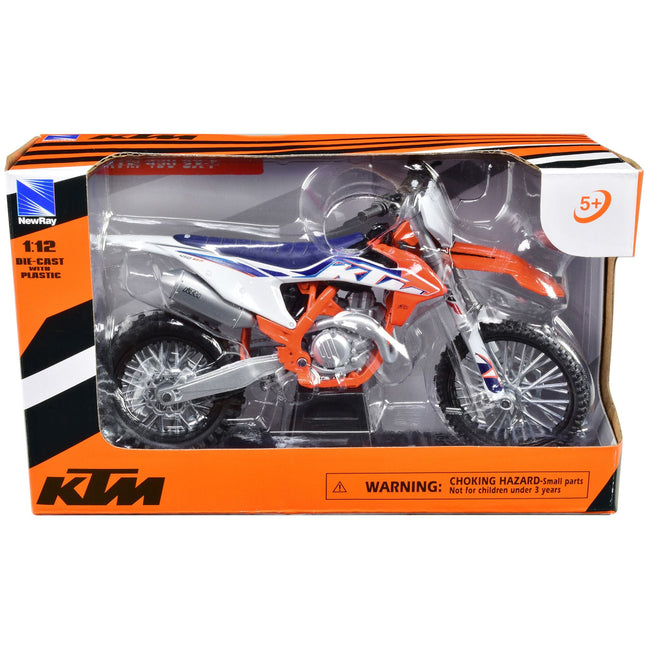 KTM 450 SX-F Dirt Bike Motorcycle Orange and White 1/12 Diecast Motorcycle Model by New Ray-New Ray-ModelCars.com