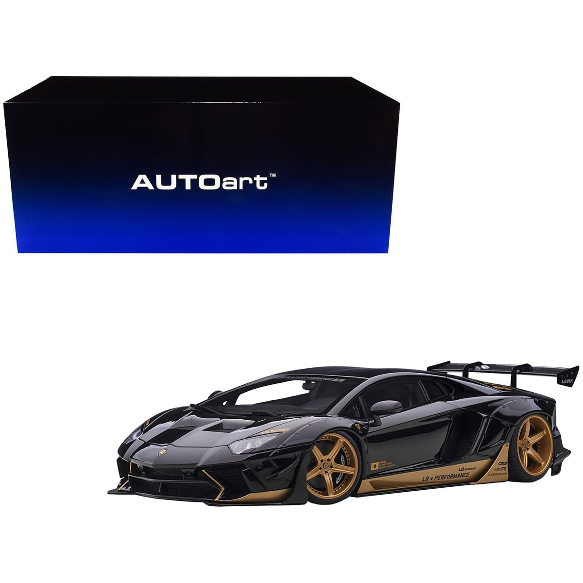 Lamborghini Aventador Liberty Walk LB - Works Gloss Black with Gold Accents Limited Edition 1/18 Model Car by Autoart - Autoart - ModelCars.com