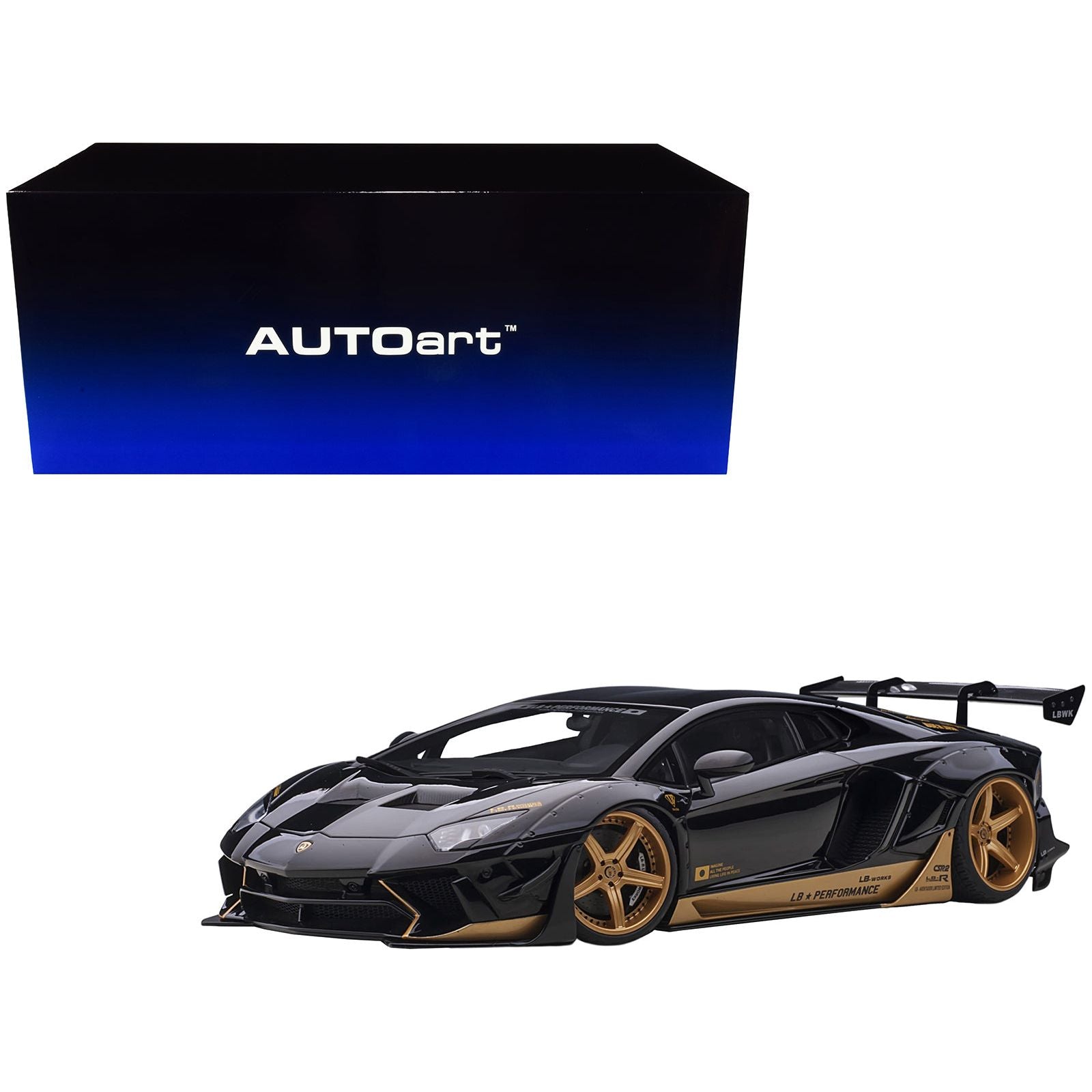 Lamborghini Aventador Liberty Walk LB - Works Gloss Black with Gold Accents Limited Edition 1/18 Model Car by Autoart - Autoart - ModelCars.com