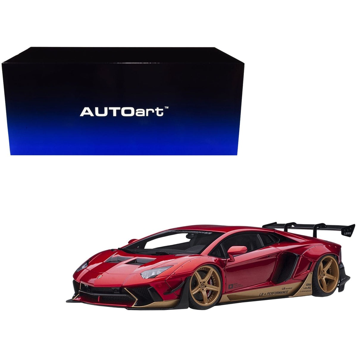 Lamborghini Aventador Liberty Walk LB - Works Hyper Red Metallic with Gold Accents Limited Edition 1/18 Model Car by Autoart - Autoart - ModelCars.com