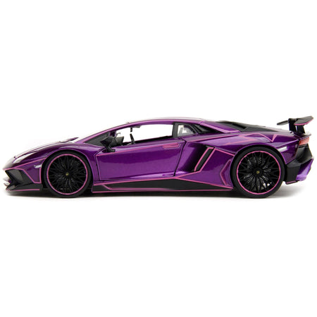 Lamborghini Aventador SV Candy Purple with Pink Graphics "Pink Slips" Series 1/24 Diecast Model Car by Jada-Jada-ModelCars.com