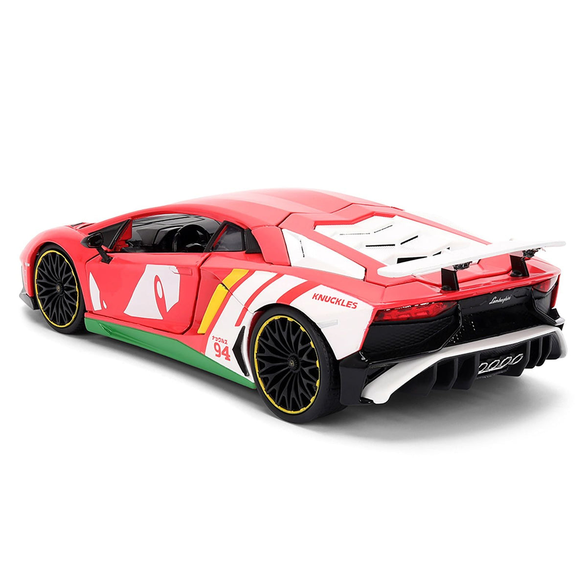 Lamborghini Aventador SV Red with Graphics and Knuckles Diecast Figure "Sonic The Hedgehog" Franchise "Hollywood Rides" Series 1/24 Diecast Model by Jada-Jada-ModelCars.com