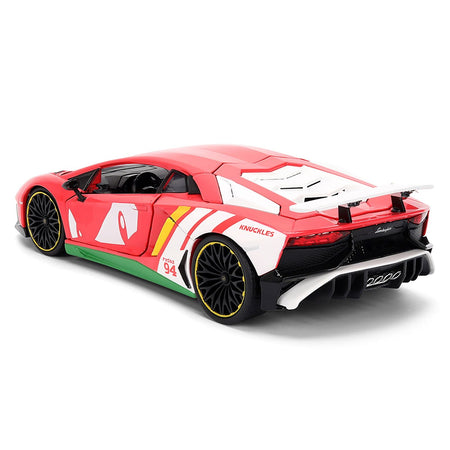 Lamborghini Aventador SV Red with Graphics and Knuckles Diecast Figure "Sonic The Hedgehog" Franchise "Hollywood Rides" Series 1/24 Diecast Model by Jada-Jada-ModelCars.com