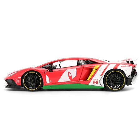 Lamborghini Aventador SV Red with Graphics and Knuckles Diecast Figure "Sonic The Hedgehog" Franchise "Hollywood Rides" Series 1/24 Diecast Model by Jada-Jada-ModelCars.com