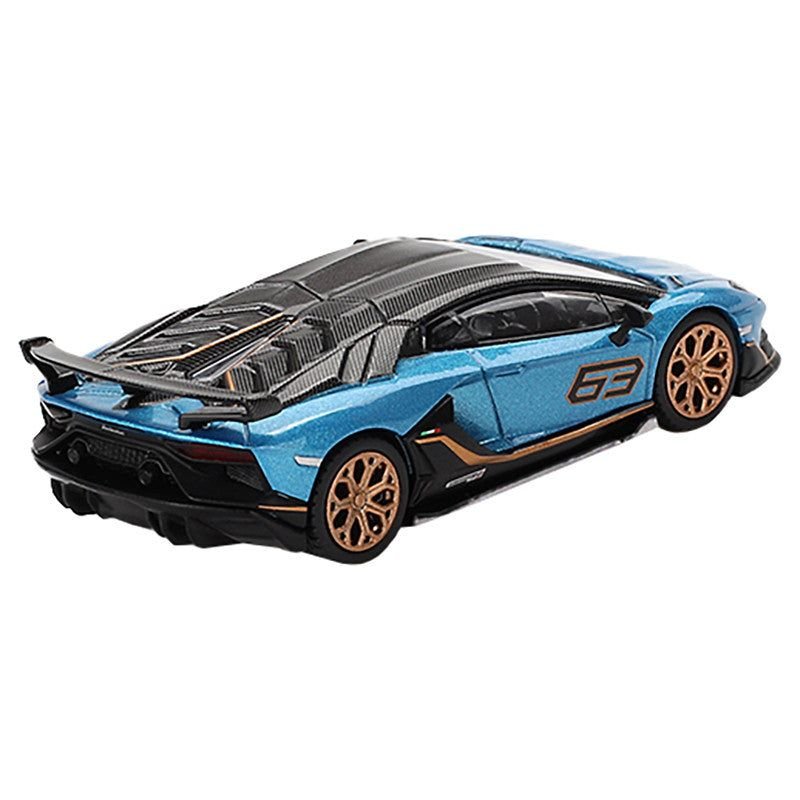 Lamborghini Aventador SVJ 63 Blu Aegir Blue Metallic with Carbon Top Limited Edition 1/64 Diecast Model Car by Mini GT - Mini GT - ModelCars.com