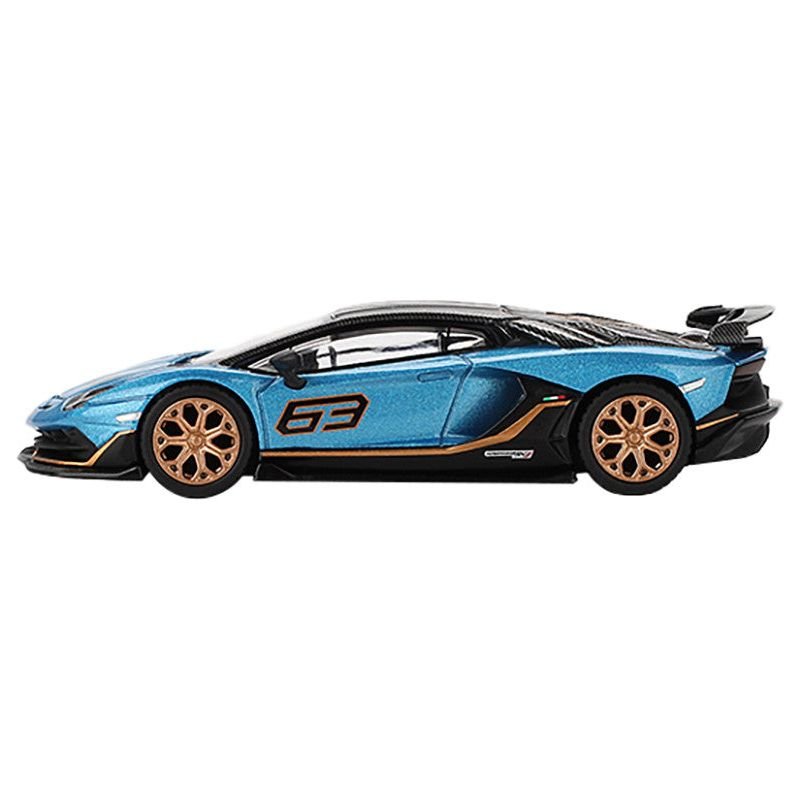 Lamborghini Aventador SVJ 63 Blu Aegir Blue Metallic with Carbon Top Limited Edition 1/64 Diecast Model Car by Mini GT - Mini GT - ModelCars.com