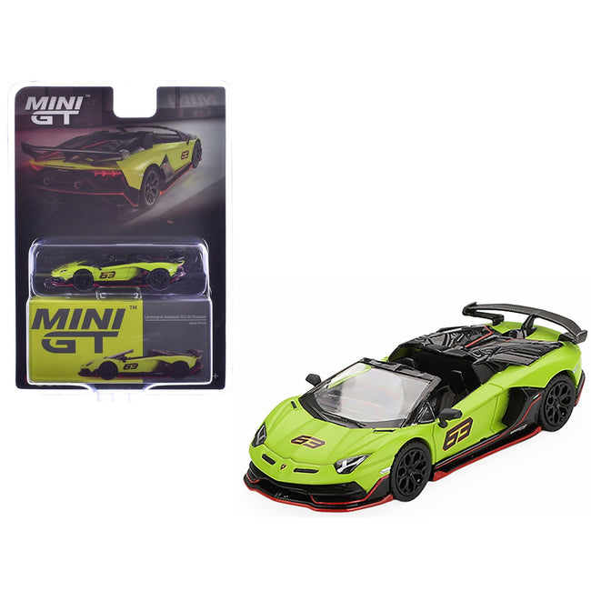 Lamborghini Aventador SVJ 63 Roadster Verde Shock Green Limited Edition 1/64 Diecast Model Car by Mini GT-Mini GT-ModelCars.com