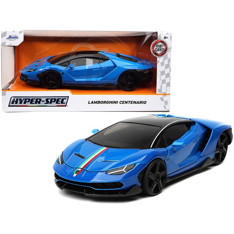 Lamborghini Centenario Blue with Black Top with Stripes "Hyper-Spec" Series 1/24 Diecast Model Car by Jada-Jada-ModelCars.com