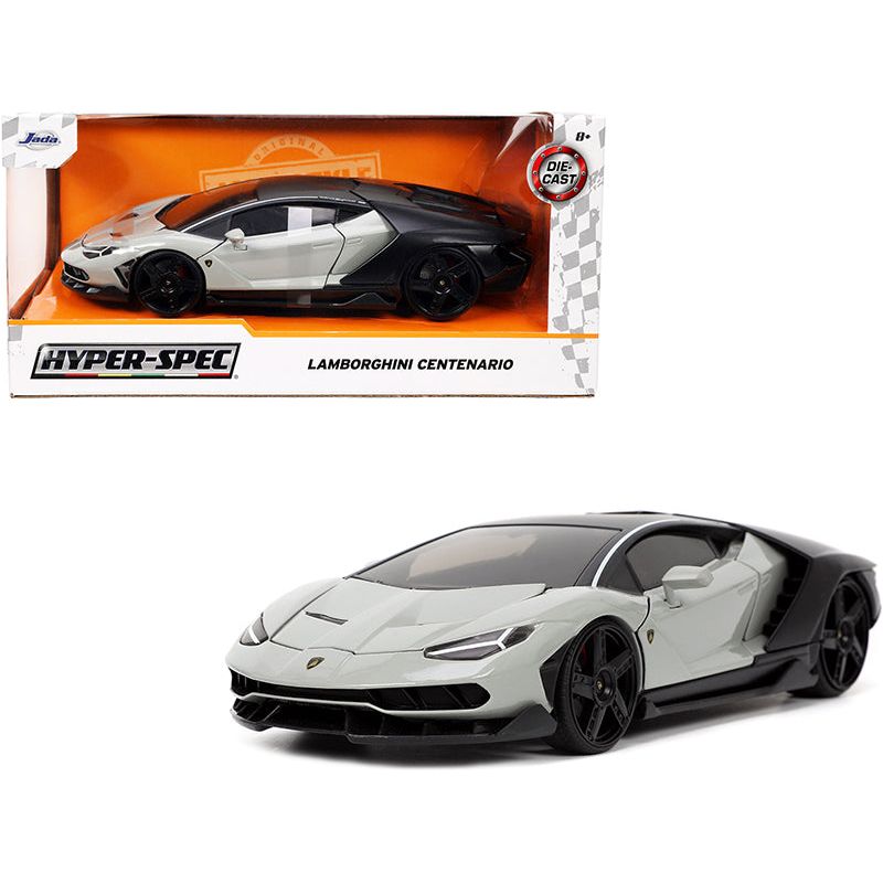Lamborghini Centenario Gray and Matt Black "Hyper-Spec" Series 1/24 Diecast Model Car by Jada-Jada-ModelCars.com