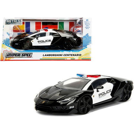 Lamborghini Centenario "Police" Black and White "Hyper-Spec" Series 1/24 Diecast Model Car by Jada-Jada-ModelCars.com