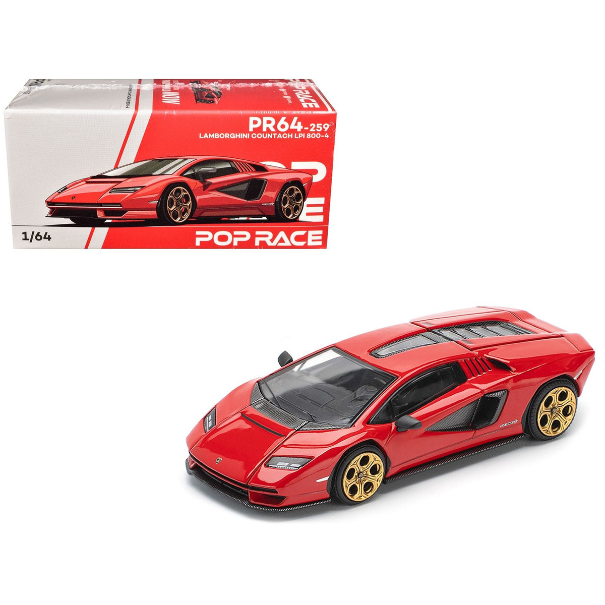 Lamborghini Countach LPI 800-4 Red with Carbon Accents 1/64 Diecast Model Car by Pop Race-Pop Race-ModelCars.com