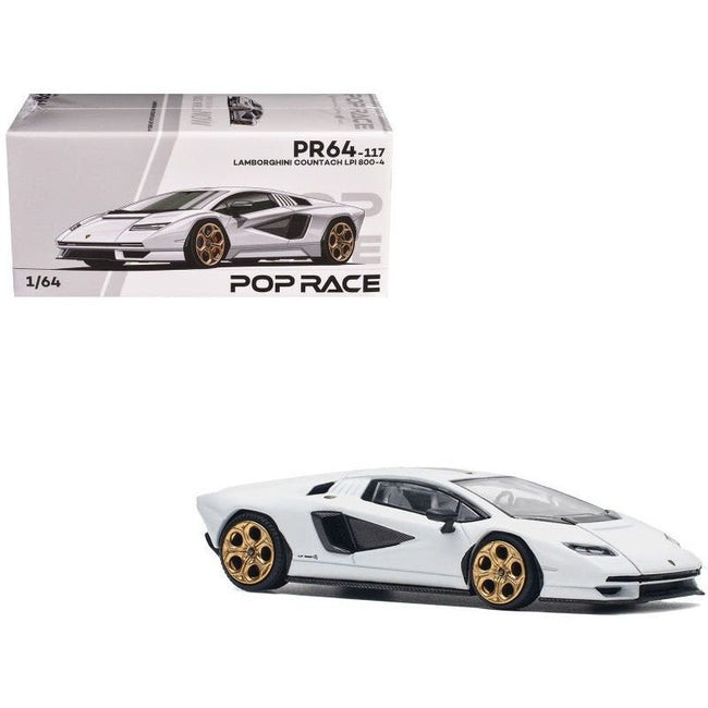 Lamborghini Countach LPI 800-4 White with Carbon Accents 1/64 Diecast Model Car by Pop Race-Pop Race-ModelCars.com