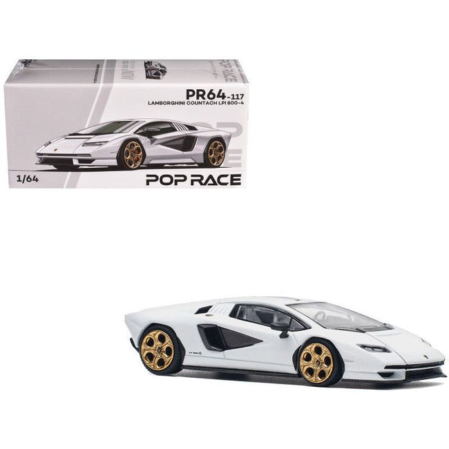 Lamborghini Countach LPI 800 - 4 White with Carbon Accents 1/64 Diecast Model Car by Pop Race - Pop Race - ModelCars.com