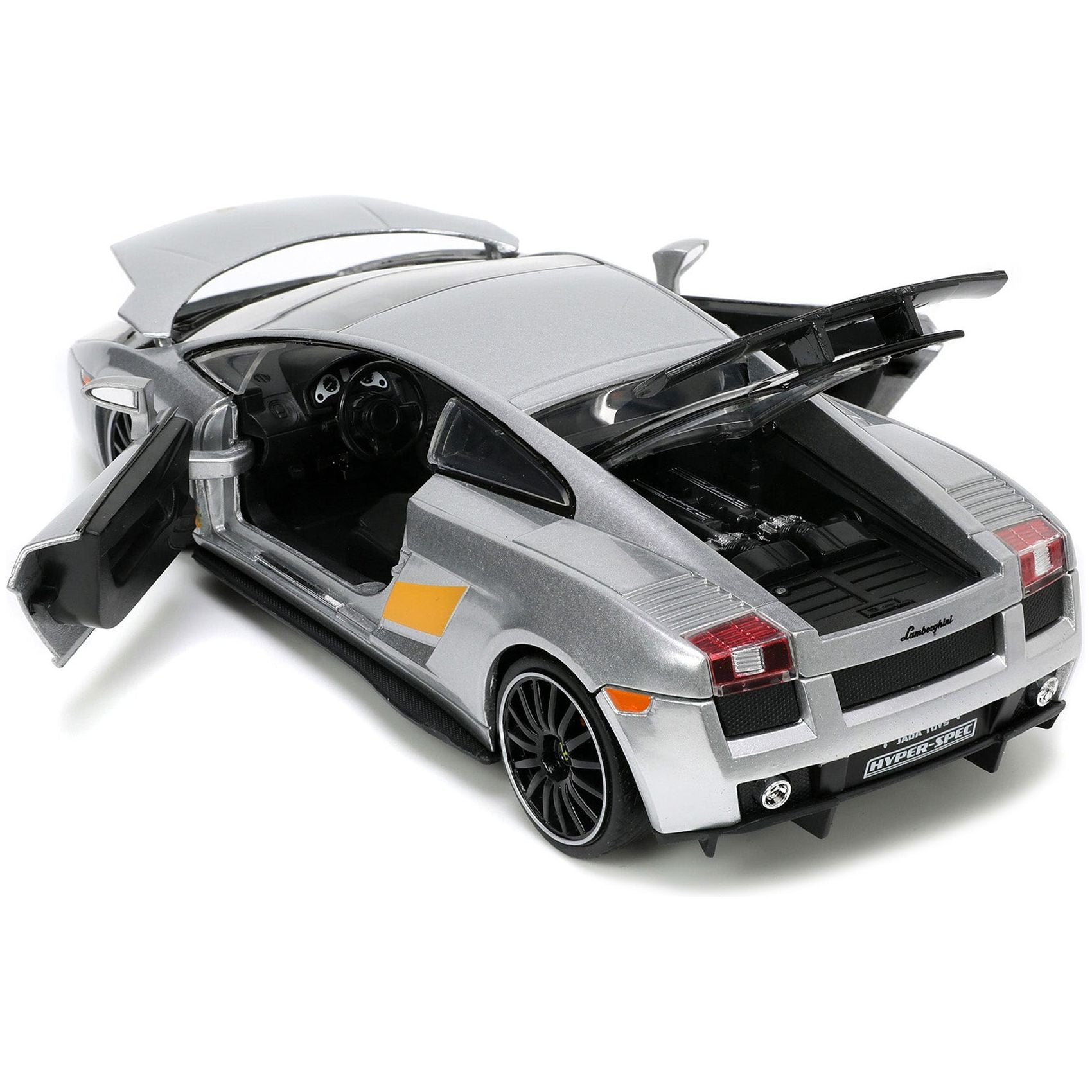Lamborghini Gallardo Superleggera Silver Metallic with Yellow Stripes "Hyper - Spec" Series 1/24 Diecast Model Car by Jada - Jada - ModelCars.com