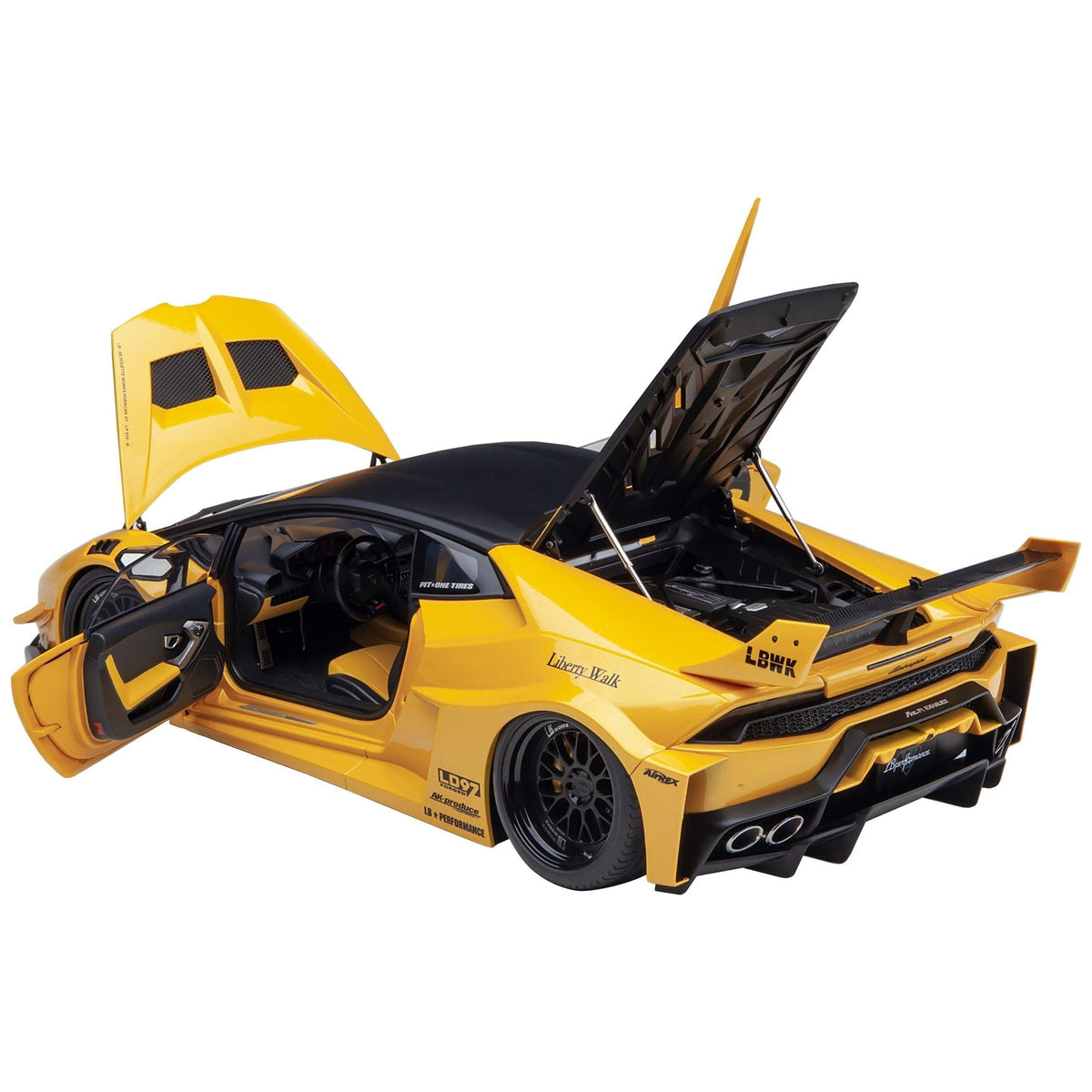 Lamborghini Huracan GT "LB - Silhouette Works" Yellow Metallic with Black Top 1/18 Model Car by Autoart - Autoart - ModelCars.com