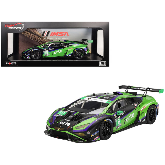 Lamborghini Huracan GT3 EVO2 #78 Devlin DeFrancesco - Misha Goikhberg - Sandy Mitchell - Loris Spinelli "Forte Racing" IMSA "24 Hours of Daytona" (2024) 1/18 Model Car by Top Speed-Top Speed-ModelCars.com