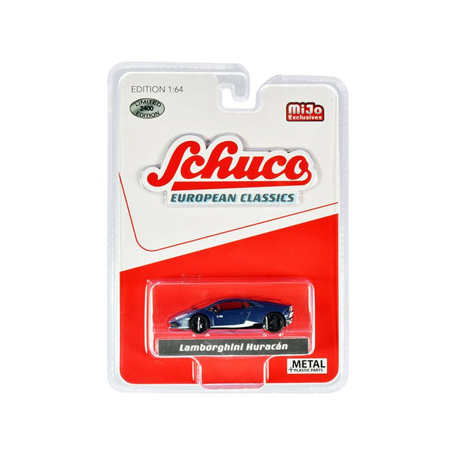 Lamborghini Huracan Matt Dark Blue with White Stripes "European Classics" Limited Edition to 2400 pieces Worldwide 1/64 Diecast Model Car by Schuco - Schuco - ModelCars.com