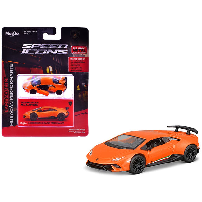Lamborghini Huracan Performante Orange "Speed Icons" Series 1/64 Diecast Model Car by Maisto-Maisto-ModelCars.com