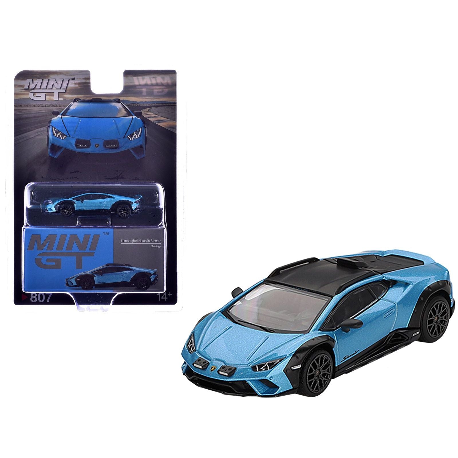 Lamborghini Huracan Sterrato Blu Aegir Blue Metallic with Black Top Limited Edition 1/64 Diecast Model Car by Mini GT - Mini GT - ModelCars.com