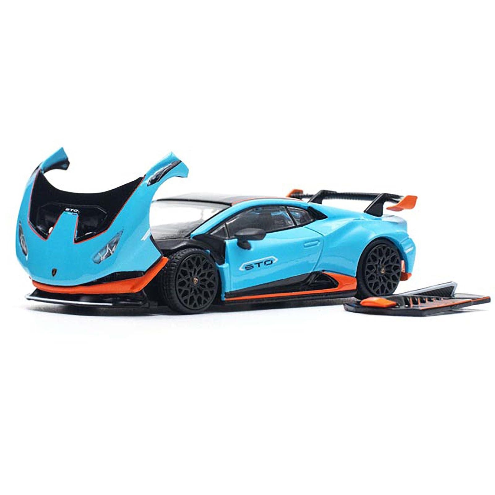 Lamborghini Huracan STO Blue with Black Top and Orange Accents 1/64 Diecast Model Car by Pop Race - Pop Race - ModelCars.com