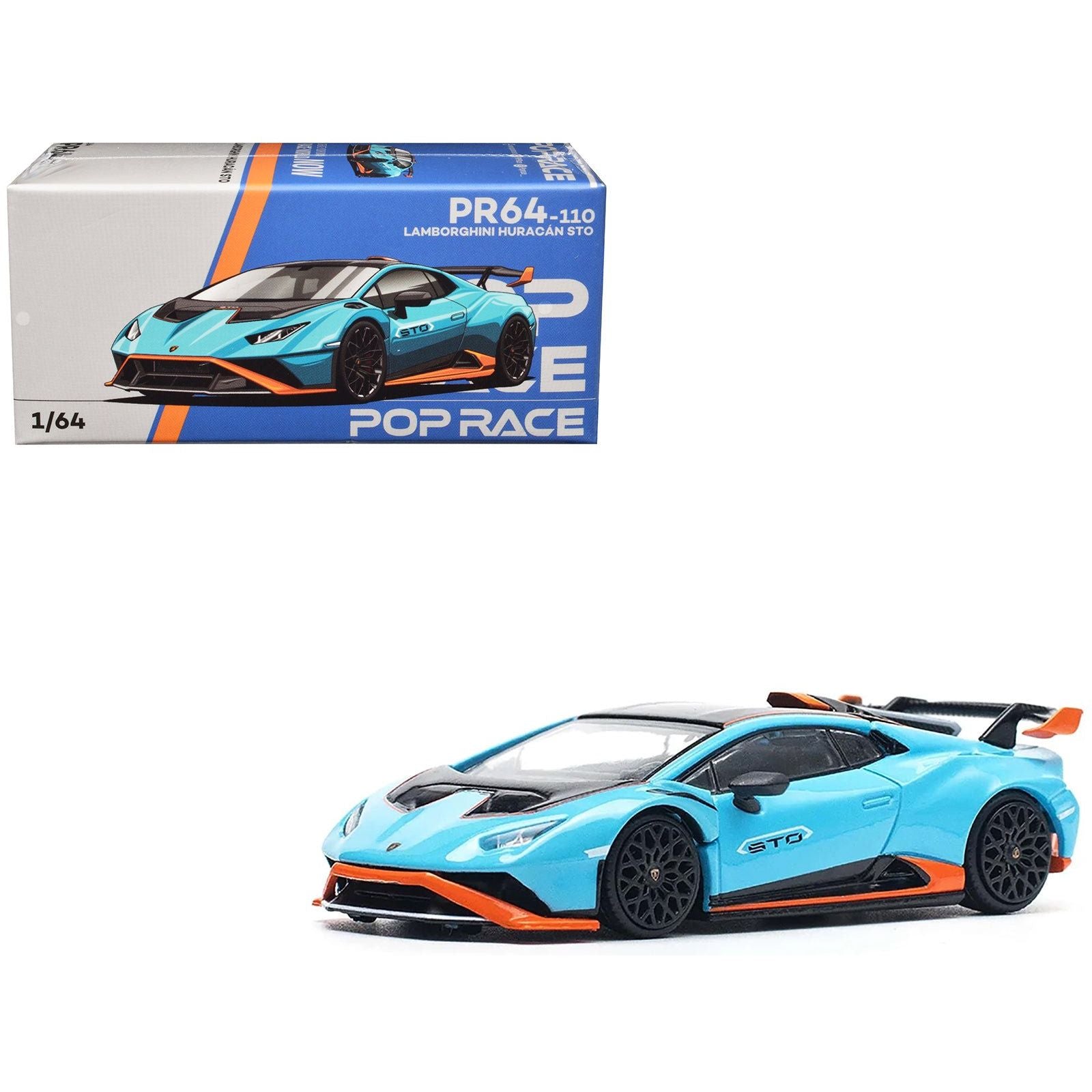 Lamborghini Huracan STO Blue with Black Top and Orange Accents 1/64 Diecast Model Car by Pop Race - Pop Race - ModelCars.com