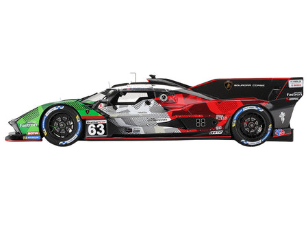 Lamborghini SC63 #63 Mirko Bortolotti - Romain Grosjean - Daniil Kvyat - Edoardo Mortara "Automobili Lamborghini Squadra Corse" IMSA "24 Hours of Daytona" (2025) 1/18 Model Car by Top Speed-Top Speed-ModelCars.com