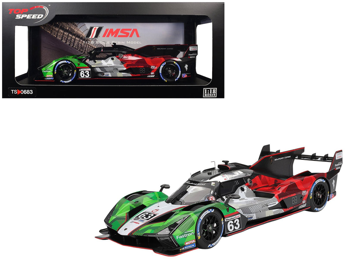 Lamborghini SC63 #63 Mirko Bortolotti - Romain Grosjean - Daniil Kvyat - Edoardo Mortara "Automobili Lamborghini Squadra Corse" IMSA "24 Hours of Daytona" (2025) 1/18 Model Car by Top Speed-Top Speed-ModelCars.com
