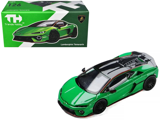 Lamborghini Temerario Green with Black Topdie 1/64 Diecast Model Car by Trends Hobby-Trends Hobby-ModelCars.com
