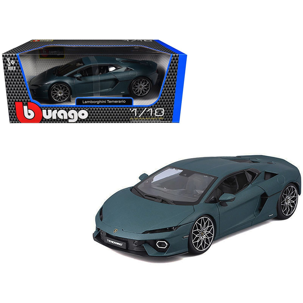 Lamborghini Temerario Matt Blue Metallic 1/18 Diecast Model Car by Bburago-Bburago-ModelCars.com