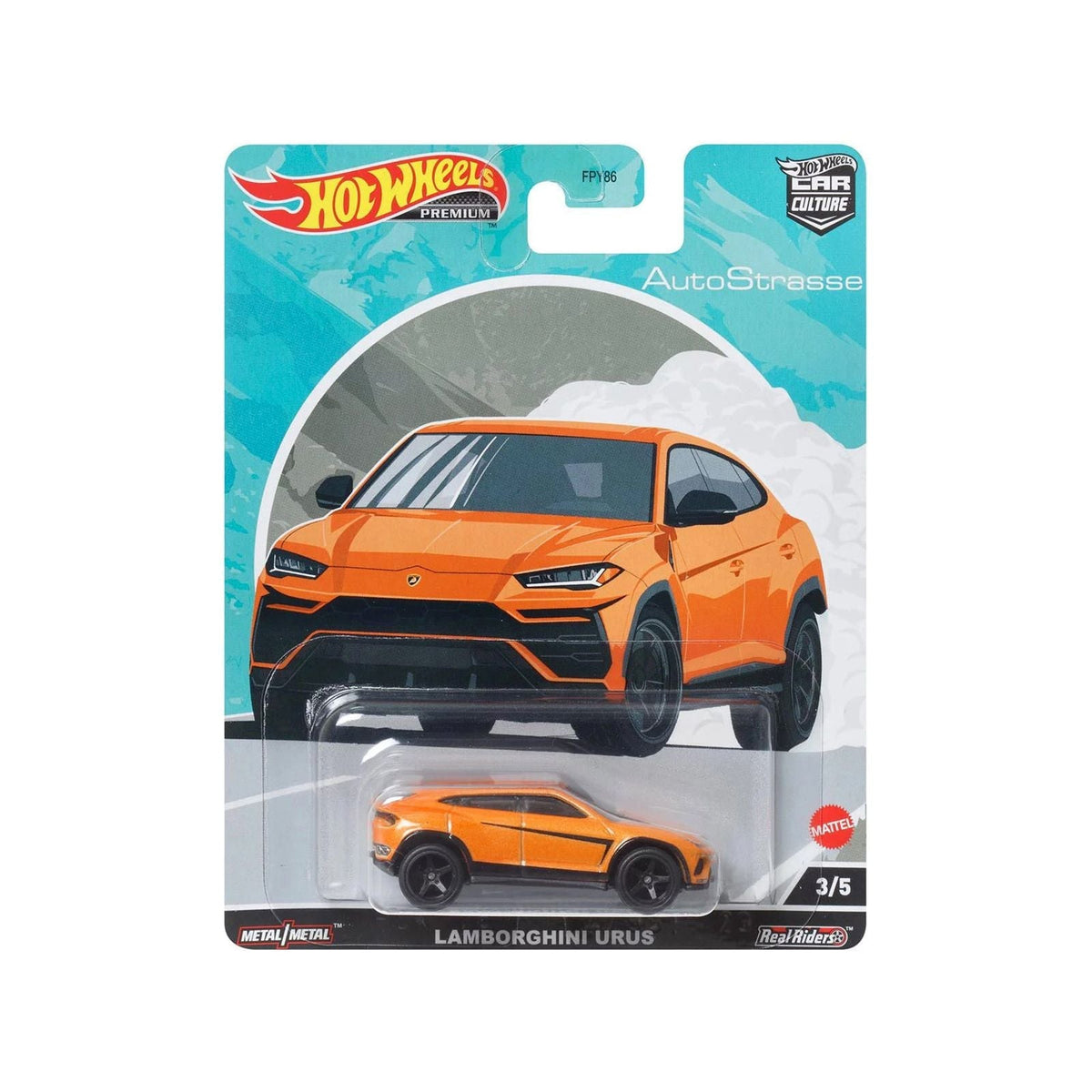 Lamborghini Urus Orange Metallic with Graphics "Auto Strasse" Series Diecast Model Car by Hot Wheels-Hotwheels-ModelCars.com