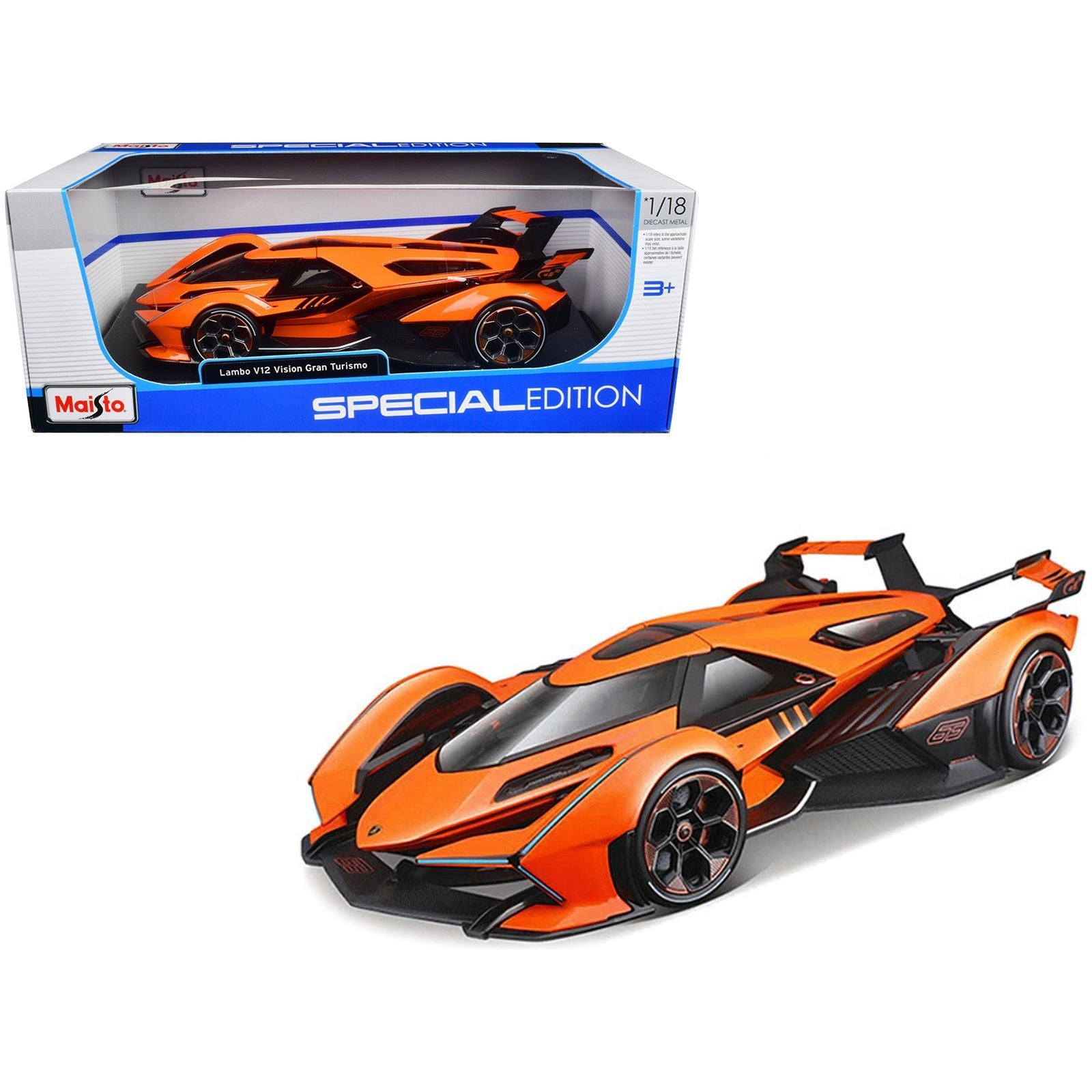 Lamborghini V12 Vision Gran Turismo Orange Metallic "Special Edition" 1/18 Diecast Model Car by Maisto - Maisto - ModelCars.com
