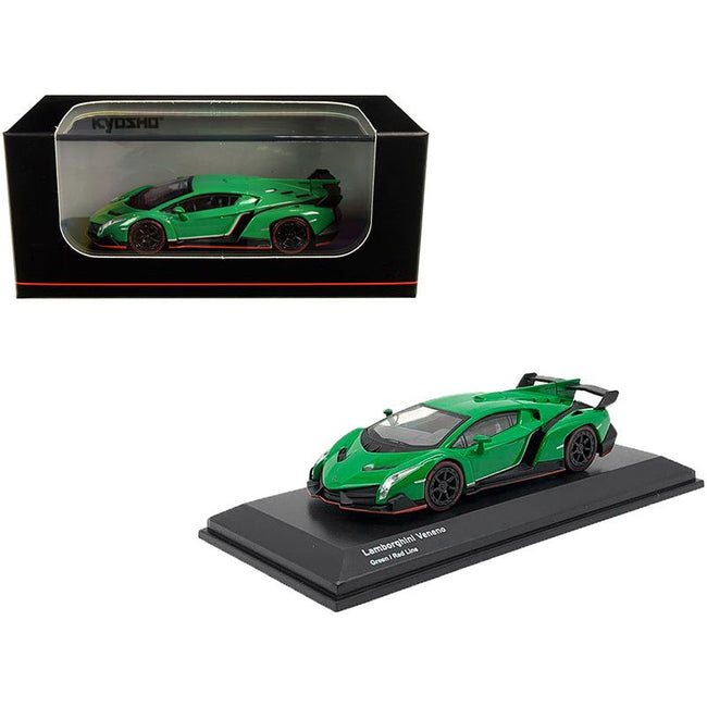 Lamborghini Veneno Green with Red Line 1/64 Diecast Model Car by Kyosho - Kyosho - ModelCars.com