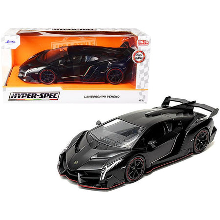 Lamborghini Veneno Matt Black "Hyper-Spec" Series 1/24 Diecast Model Car by Jada-Jada-ModelCars.com