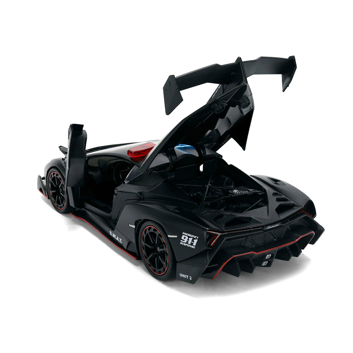 Lamborghini Veneno "Police" Matt Black "Hyper-Spec" Series 1/24 Diecast Model Car by Jada-Jada-ModelCars.com