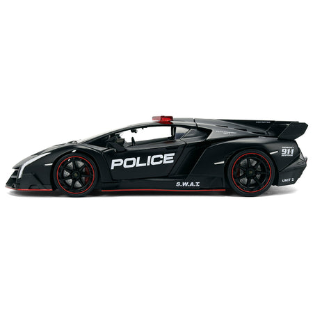 Lamborghini Veneno "Police" Matt Black "Hyper-Spec" Series 1/24 Diecast Model Car by Jada-Jada-ModelCars.com