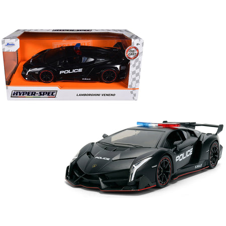 Lamborghini Veneno "Police" Matt Black "Hyper-Spec" Series 1/24 Diecast Model Car by Jada-Jada-ModelCars.com
