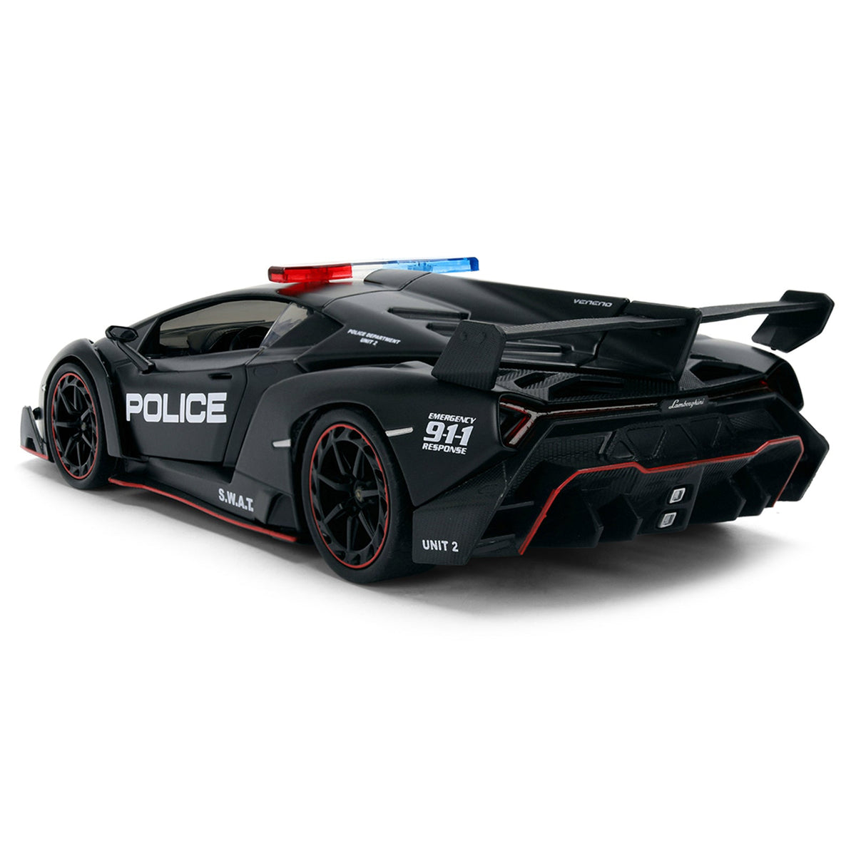 Lamborghini Veneno "Police" Matt Black "Hyper-Spec" Series 1/24 Diecast Model Car by Jada-Jada-ModelCars.com