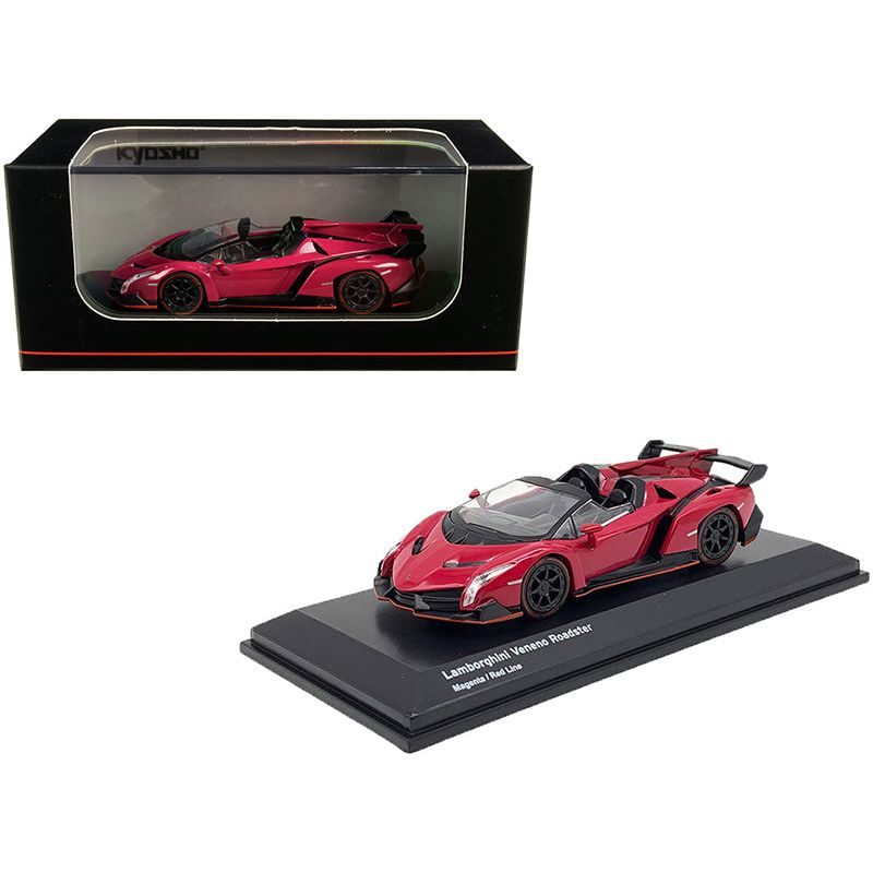 Lamborghini Veneno Roadster Magenta with Red Line 1/64 Diecast Model Car by Kyosho-Kyosho-ModelCars.com
