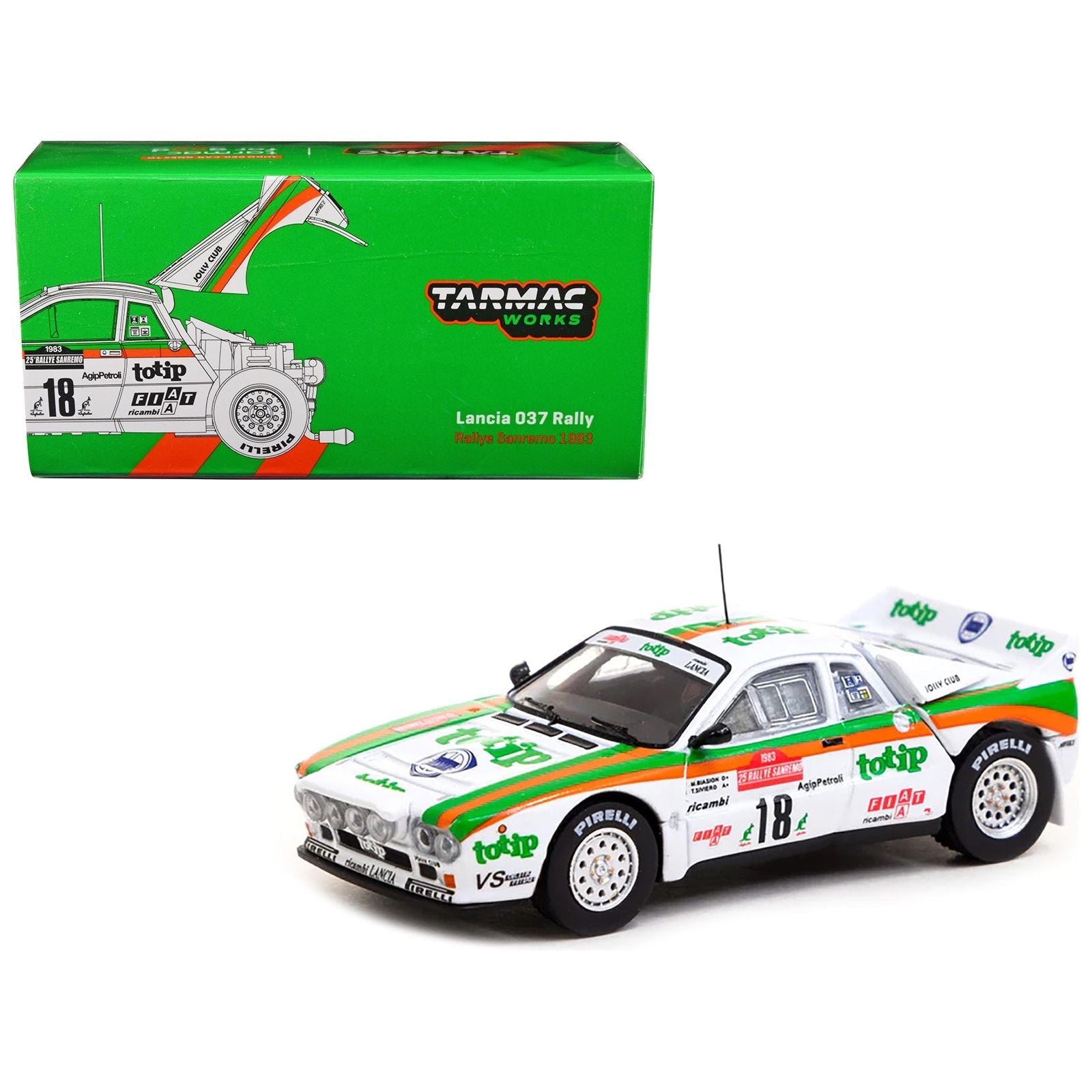 Lancia 037 Rally 18 Miki Biasion - Tiziano Siviero "Rallye Sanremo" (1983) "Hobby64" Series 1/64 Diecast Model Car by Tarmac Works - Tarmac Works - ModelCars.com
