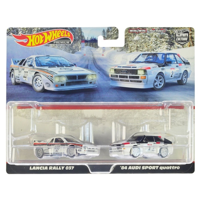 Lancia Rally 037 037 White with Stripes and 1984 Audi Sport Quattro 2 White "Car Culture" Set of 2 Cars Diecast Model Cars by Hot Wheels-Hotwheels-ModelCars.com