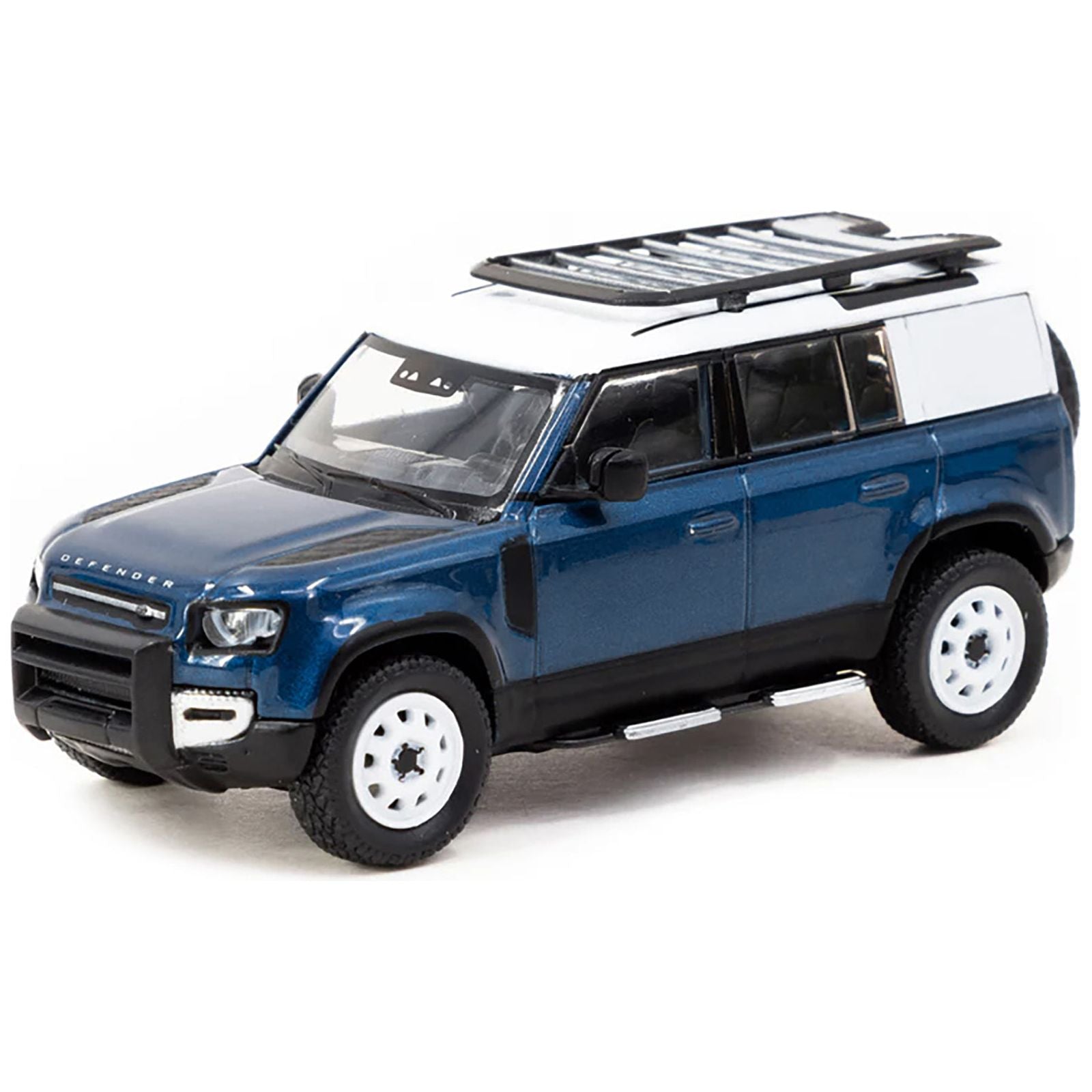 Land Rover Defender 110 Blue Metallic with White Top and Roof Rack "Global64" Series 1/64 Diecast Model by Tarmac Works - Tarmac Works - ModelCars.com