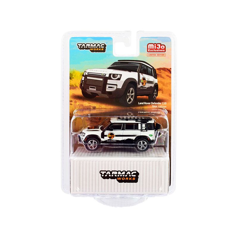 Land Rover Defender 110 Trek Edition with Roof Rack White Metallic with Graphics "Palm Springs" 1/64 Diecast Model Car by Tarmac Works - Tarmac Works - ModelCars.com