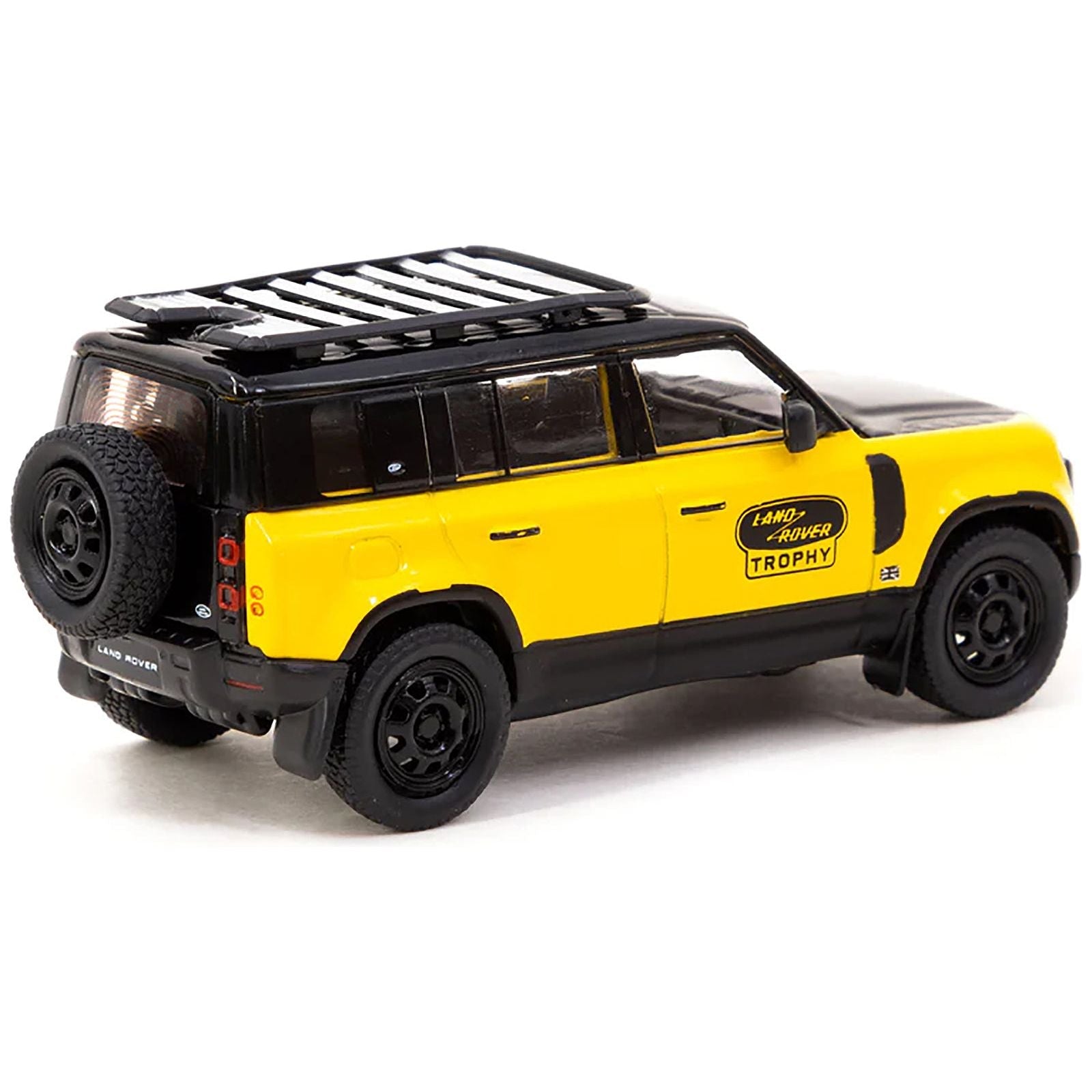 Land Rover Defender 110 "Trophy Edition" Yellow with Black Hood and Top and Roofrack "Global64" Series 1/64 Diecast Model by Tarmac Works - Tarmac Works - ModelCars.com